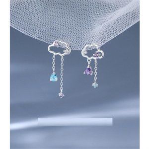 NEW S925 Silver Cloud and Rain Tassel Earrings